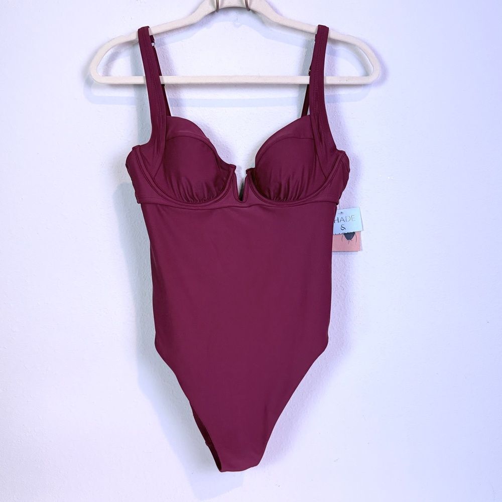 Shade & Shore Burgundy Underwire One Piece Swimsuit M NWT